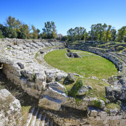 Roman amphitheatre of Syracuse in the Parco archeologico della Neapolis in Syracuse, Sicily, Italy Anfiteatro Romano