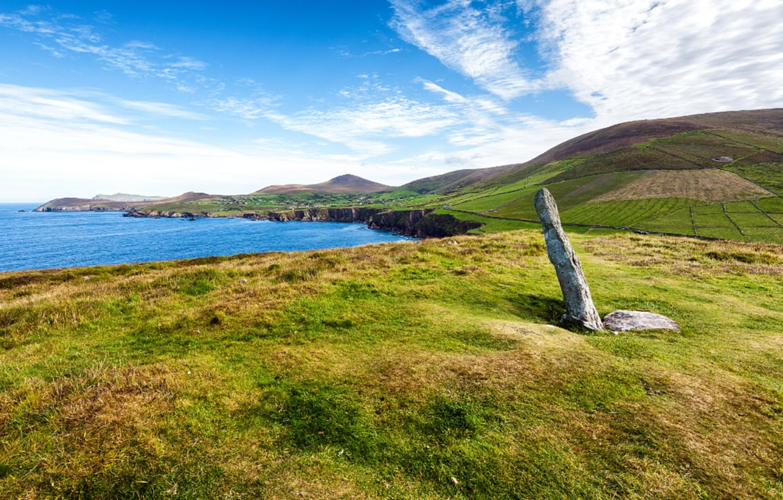 Ogham Stone am Dunmore Head, Dingle Halbinsel, Co. Kerry, Irland